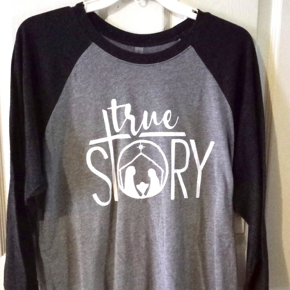 Christian baseball T-shirt cotton black gray size XL By Next Level 3/4 sleeve